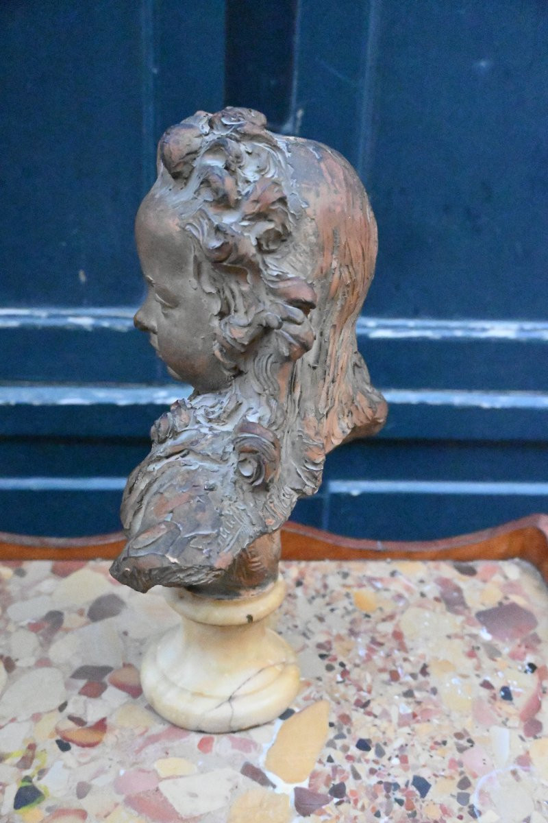 Buste d enfant , Louis XV enfant , terre cuite signée de Cian  style XVIII-photo-4
