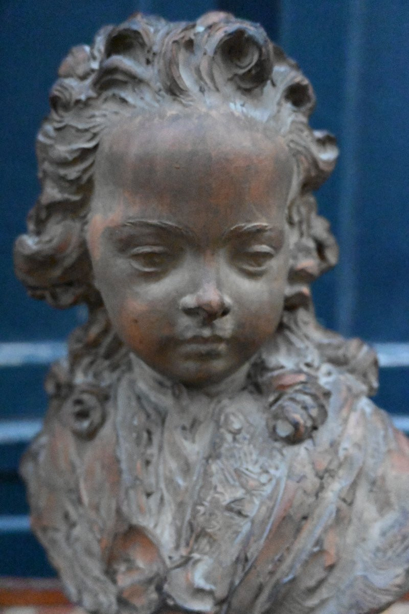 Buste d enfant , Louis XV enfant , terre cuite signée de Cian  style XVIII-photo-4