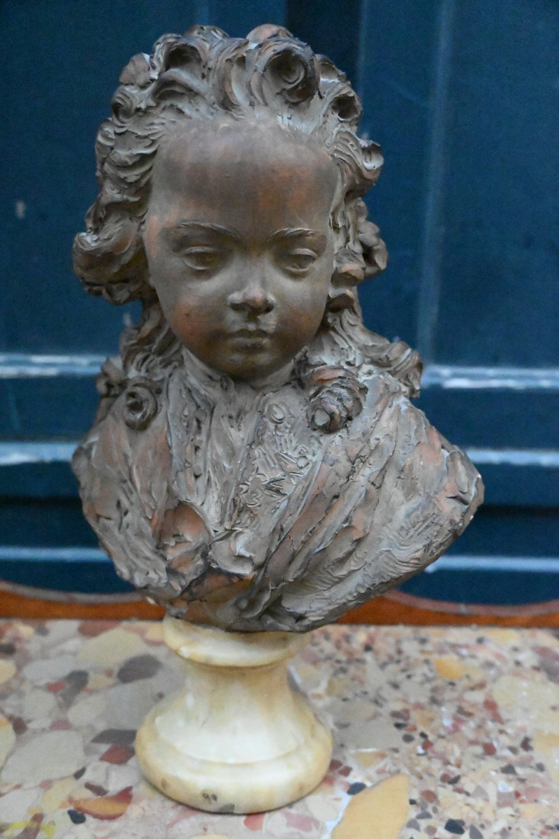 Buste d enfant , Louis XV enfant , terre cuite signée de Cian  style XVIII