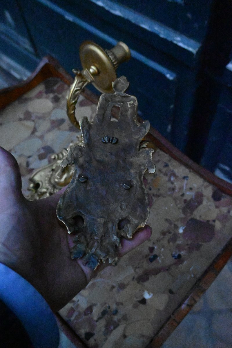 Pair Of Rare Bronze Sconces Attributed To André Charles Boulle From The Regence Period-photo-1