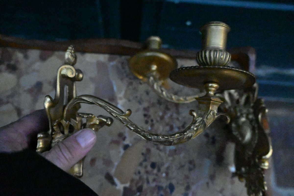 Pair Of Rare Bronze Sconces Attributed To André Charles Boulle From The Regence Period-photo-5