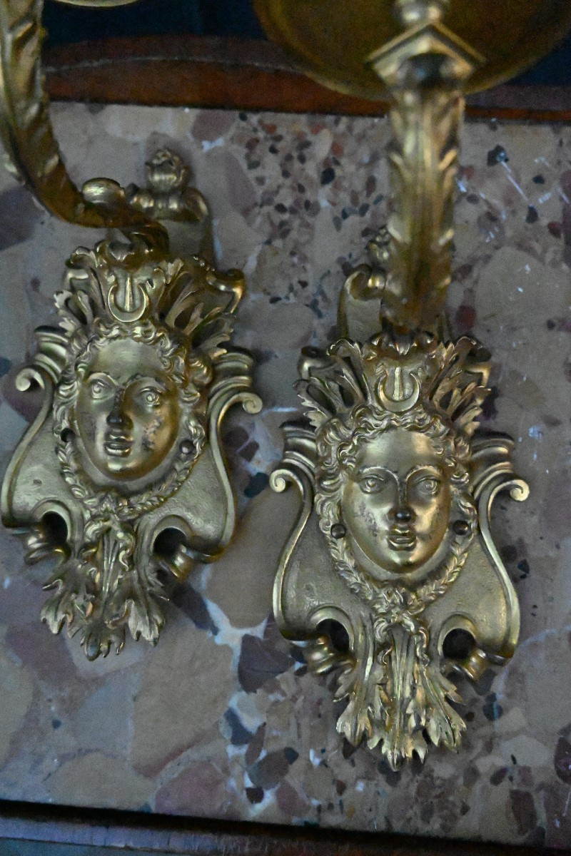 Pair Of Rare Bronze Sconces Attributed To André Charles Boulle From The Regence Period