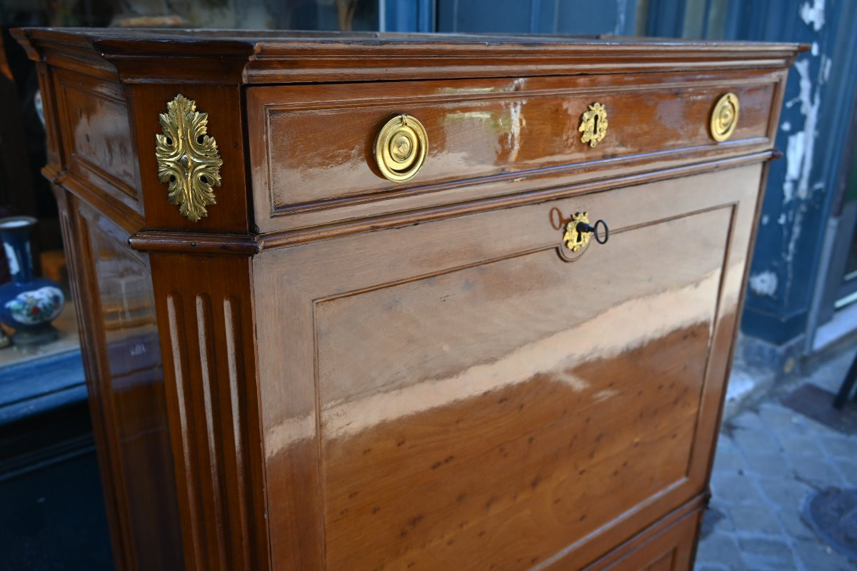 Beautiful Louis XVI Stamped Blond Mahogany Secretary-photo-3