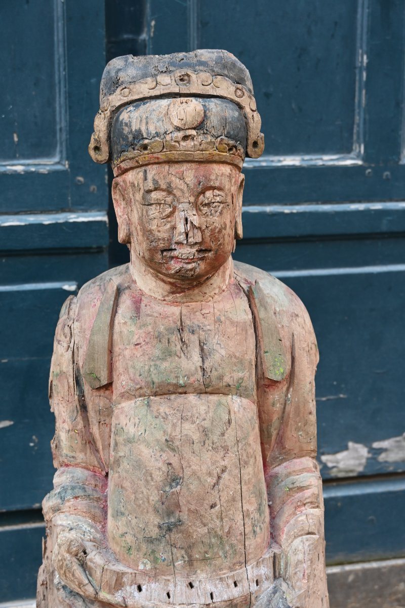 Large Wooden Statue Representing A Dignitary, China 18th Century-photo-3