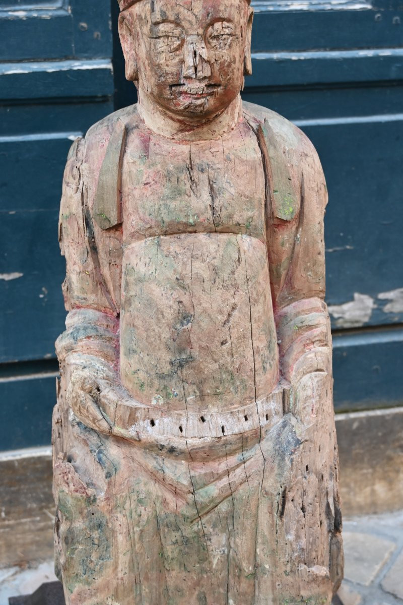 Large Wooden Statue Representing A Dignitary, China 18th Century-photo-4