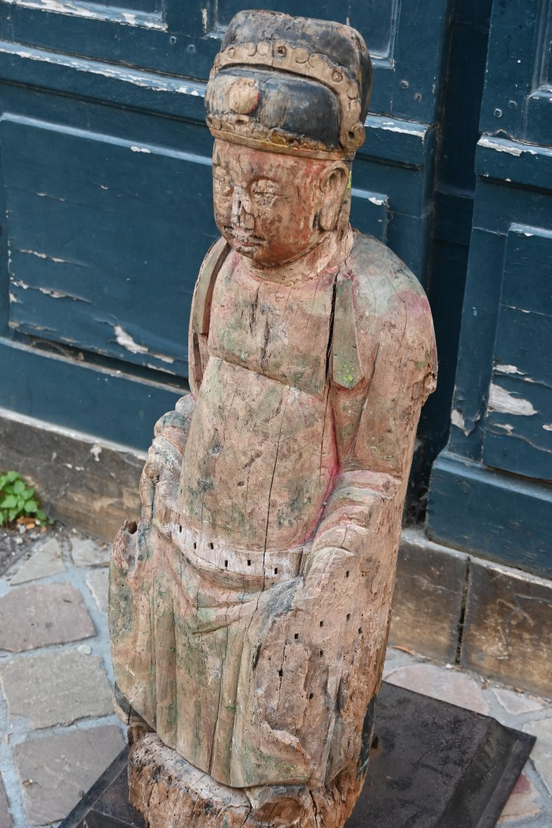 Large Wooden Statue Representing A Dignitary, China 18th Century-photo-2
