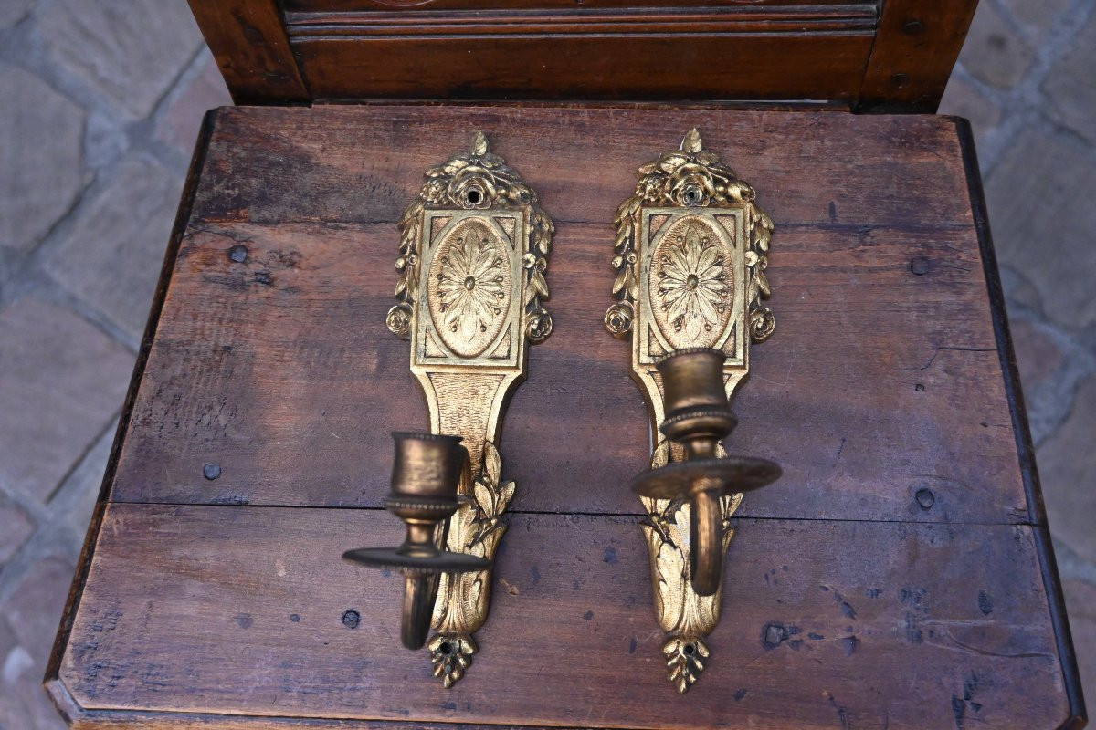 Pair Of Louis XVI Gilt Bronze Wall Lights With One Light Arm-photo-5