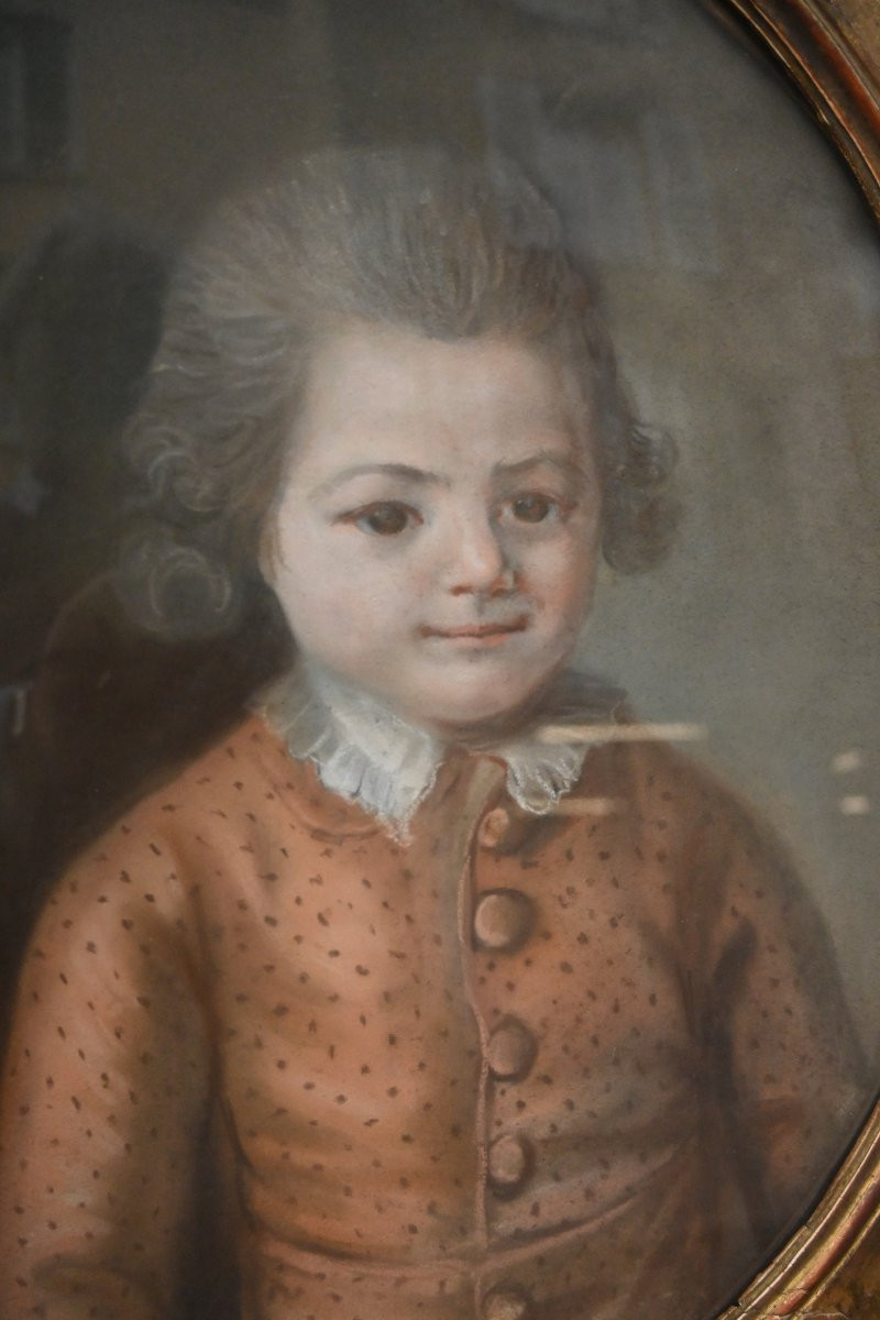Paire de portraits d enfants au pastel fin XVIII-photo-4