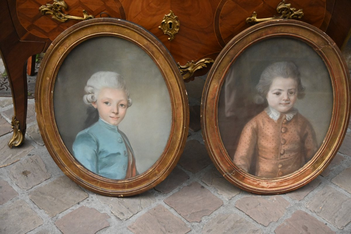 Paire de portraits d enfants au pastel fin XVIII-photo-5