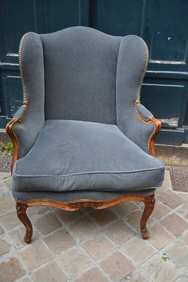 Large bergère à oreilles d epoque Louis XV du XVIII-photo-3