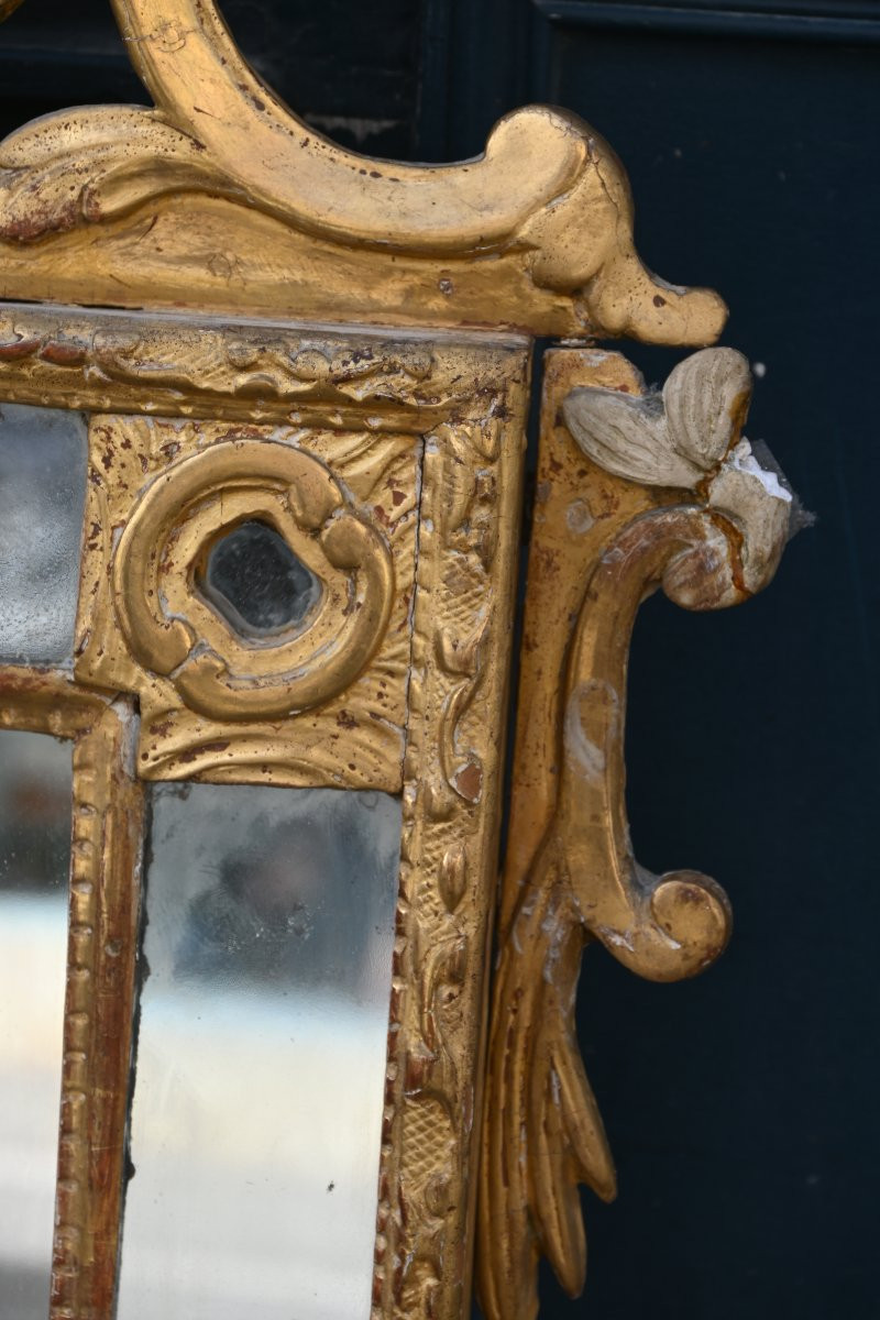 Glace en bois doré d époque Regence du XVIII Sud de la France , comté de Nice-photo-4
