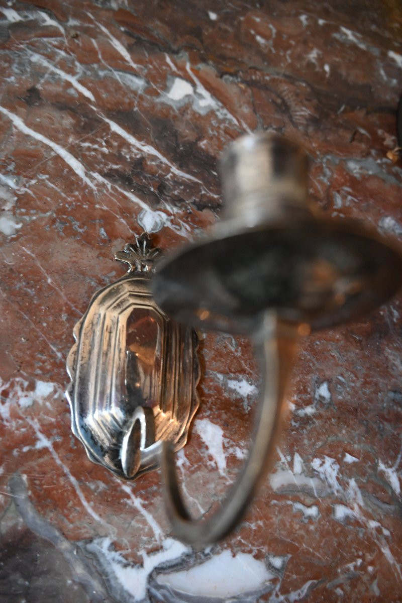Rare suite de 4 appliques à un bras de lumière en bronze argenté d époque début XVIII-photo-6