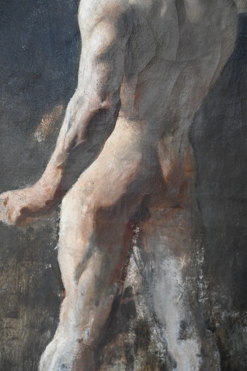 Académie de nu  masculin de dos XIX suiveur de Jean Jacques Henner