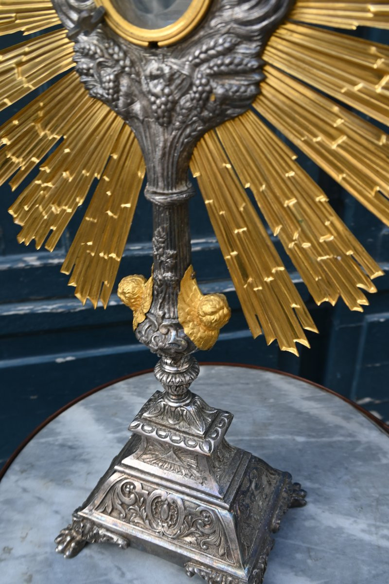 Important ostensoir en bronze argenté et doré , du XIX -photo-2