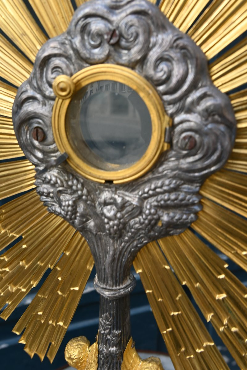 Important ostensoir en bronze argenté et doré , du XIX -photo-3