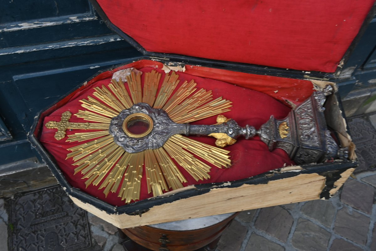 Important ostensoir en bronze argenté et doré , du XIX -photo-1