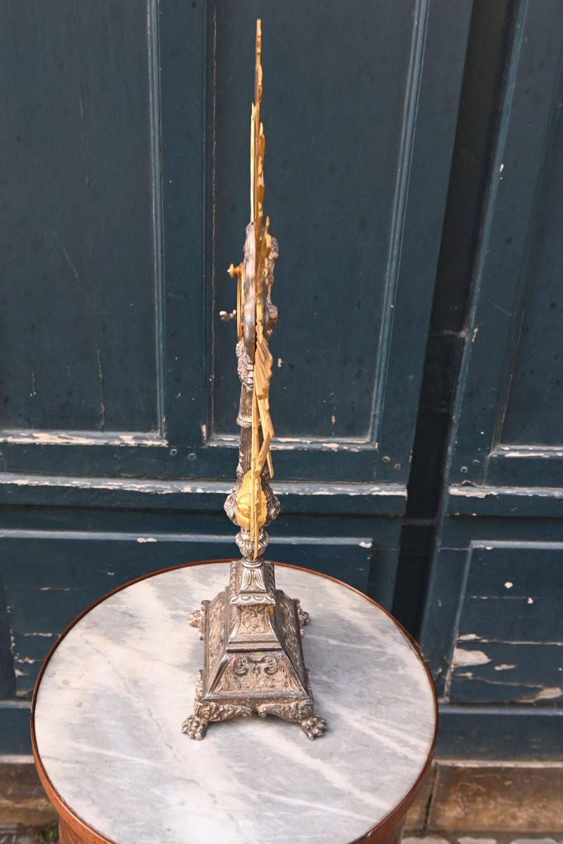 Important ostensoir en bronze argenté et doré , du XIX -photo-6