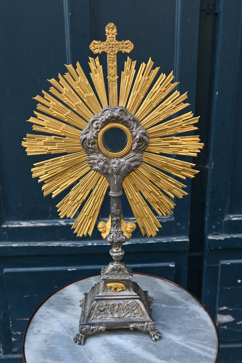 Important ostensoir en bronze argenté et doré , du XIX 