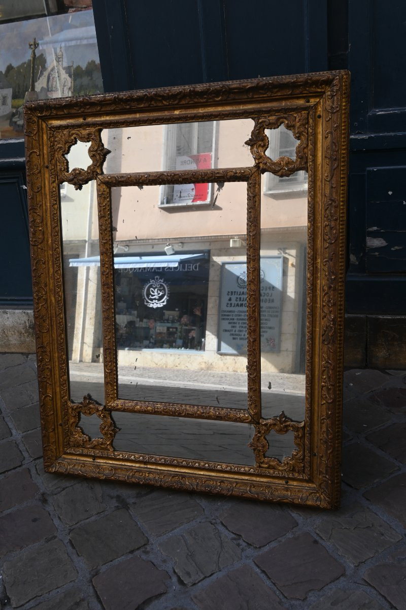 Miroir à parecloses en bois doré d époque Regence XVIII-photo-3