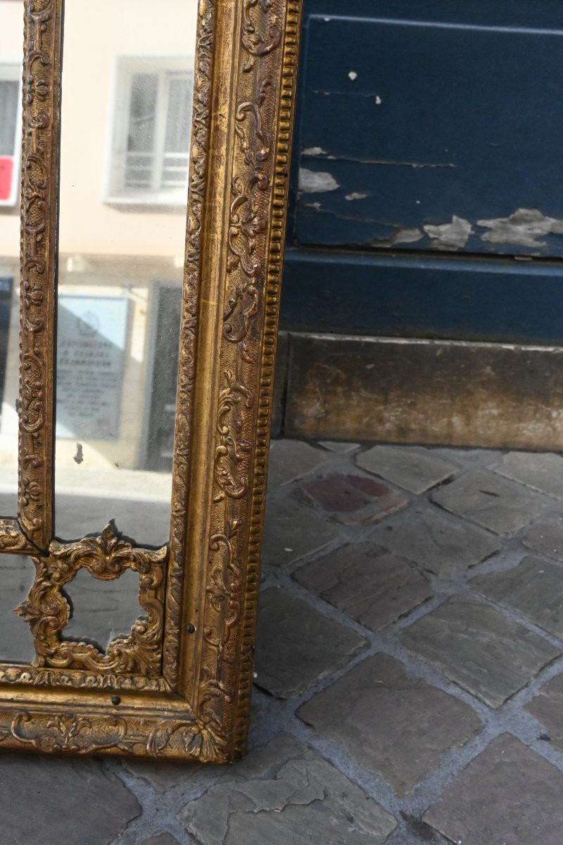 Miroir à parecloses en bois doré d époque Regence XVIII-photo-1