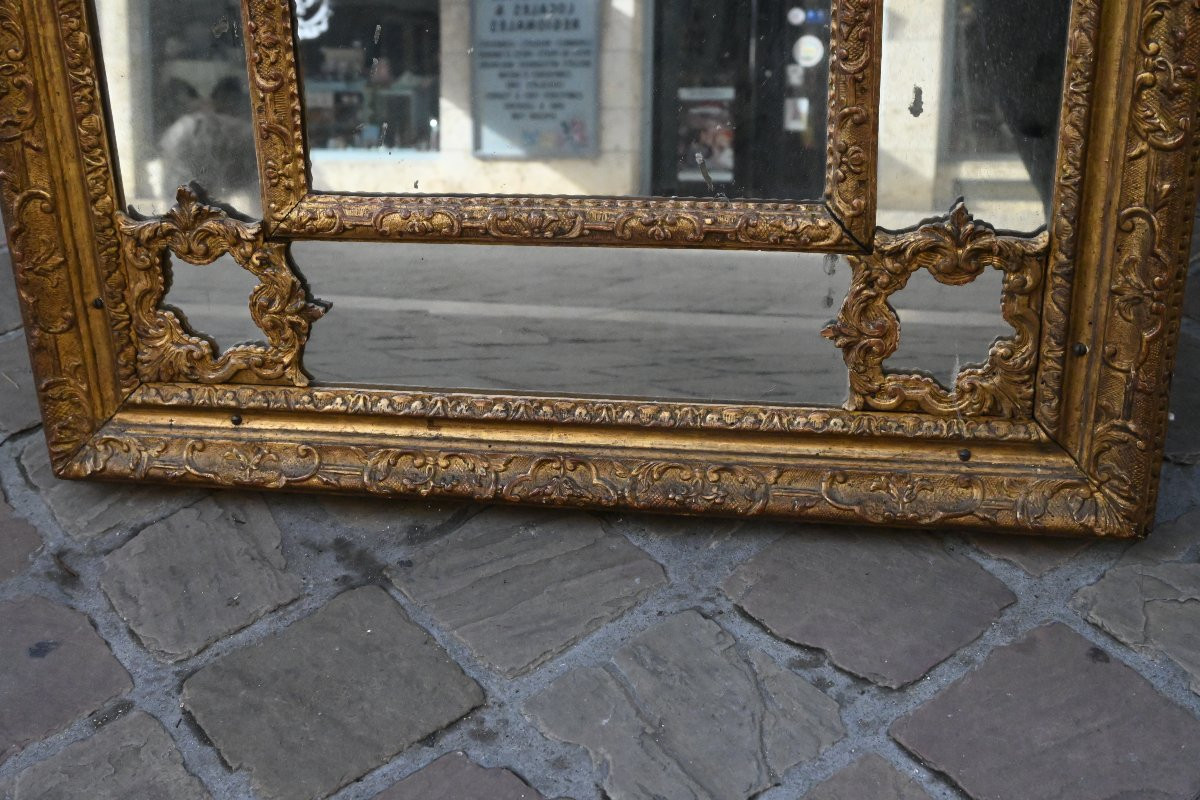 Miroir à parecloses en bois doré d époque Regence XVIII-photo-2