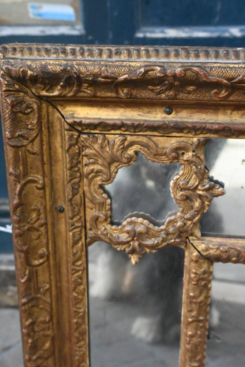 Miroir à parecloses en bois doré d époque Regence XVIII-photo-3
