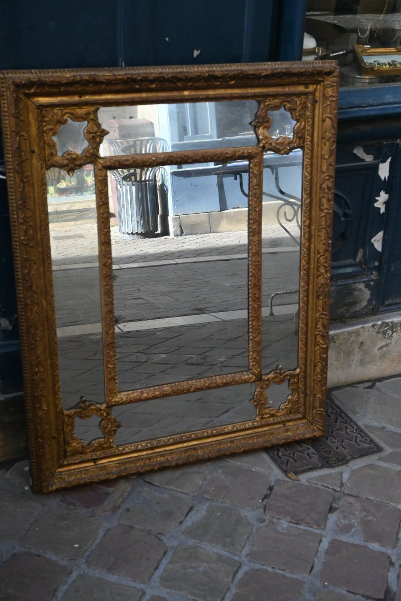 Miroir à parecloses en bois doré d époque Regence XVIII-photo-5