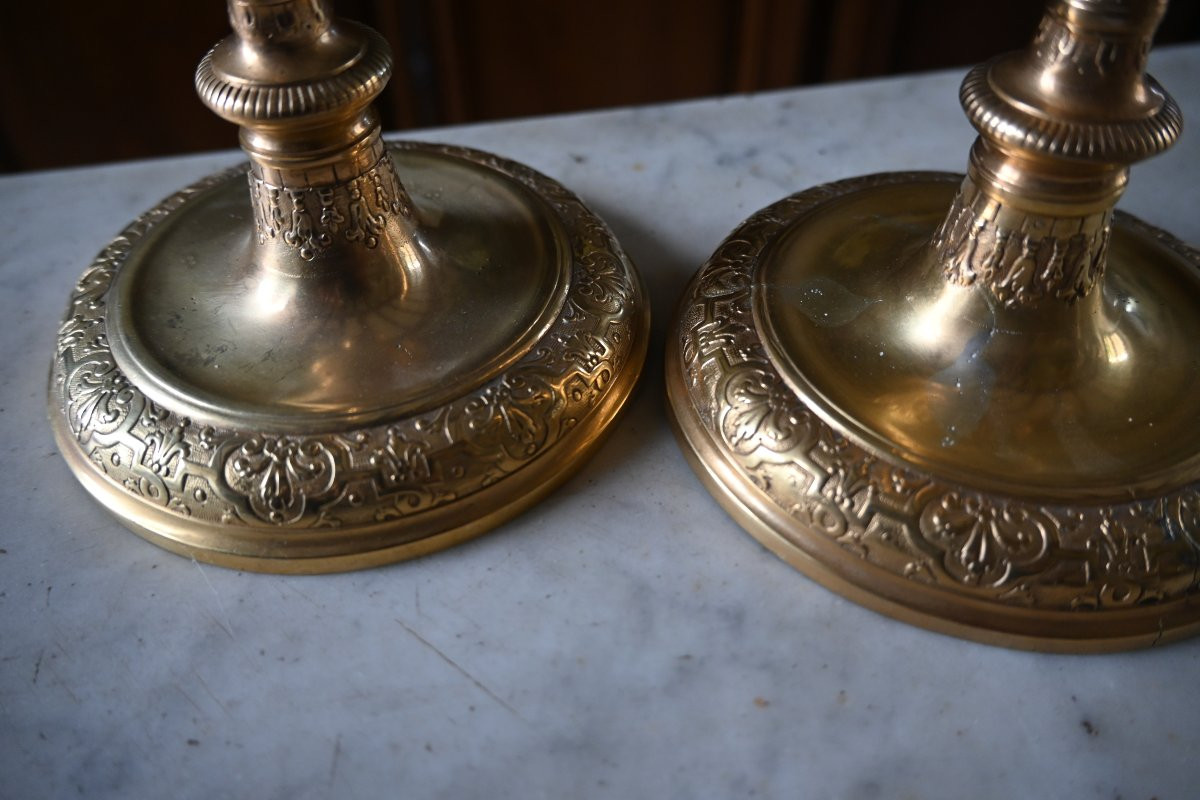 Beautiful Pair Of Louis XIV Period Candlesticks In Gilded Bronze -photo-3