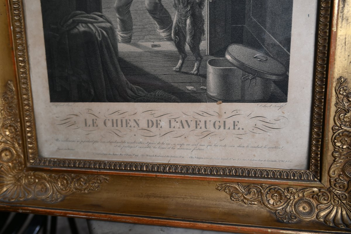 Paire de gravures du XIX  chiens , dans des cadres Empire du XIX-photo-3