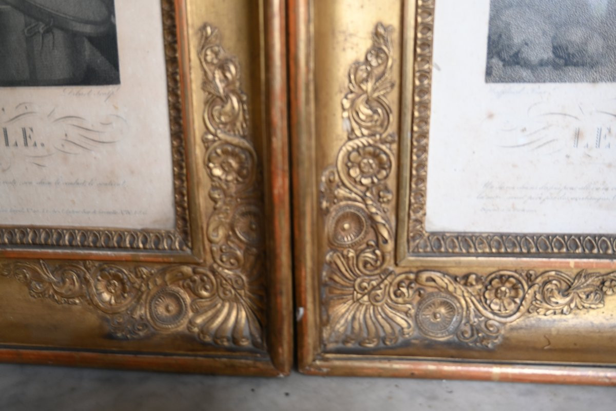 Paire de gravures du XIX  chiens , dans des cadres Empire du XIX-photo-4