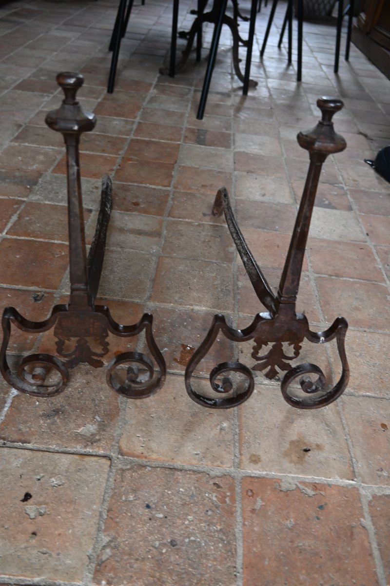 Pair Of Louis XIV Period Cut Iron Andirons-photo-1