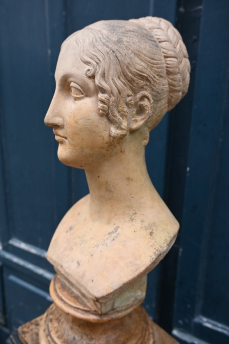 Terracotta Bust Of A Woman In The Antique Style, 19th Century-photo-4