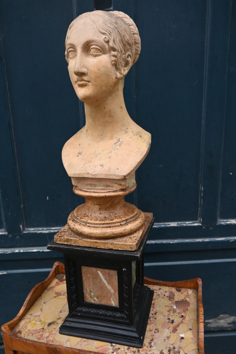 Terracotta Bust Of A Woman In The Antique Style, 19th Century