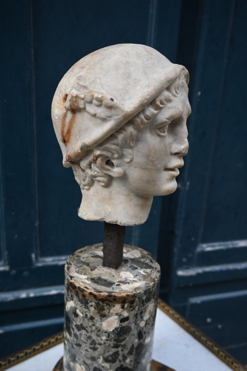Tête de mercure ailé en marbre dans le gout de l Art Romain du III siècle-photo-2