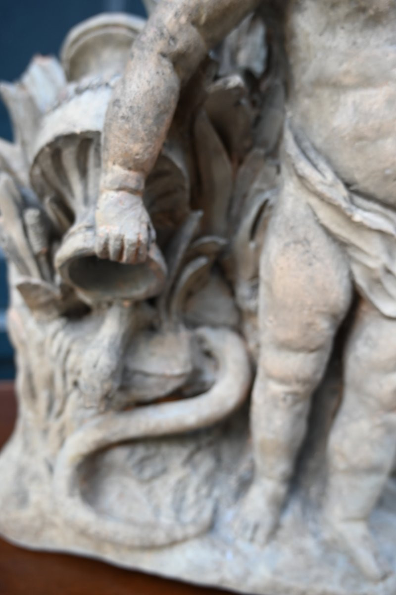 Terre cuite XVIII enfant aux roseaux Allégorie d une source -photo-2