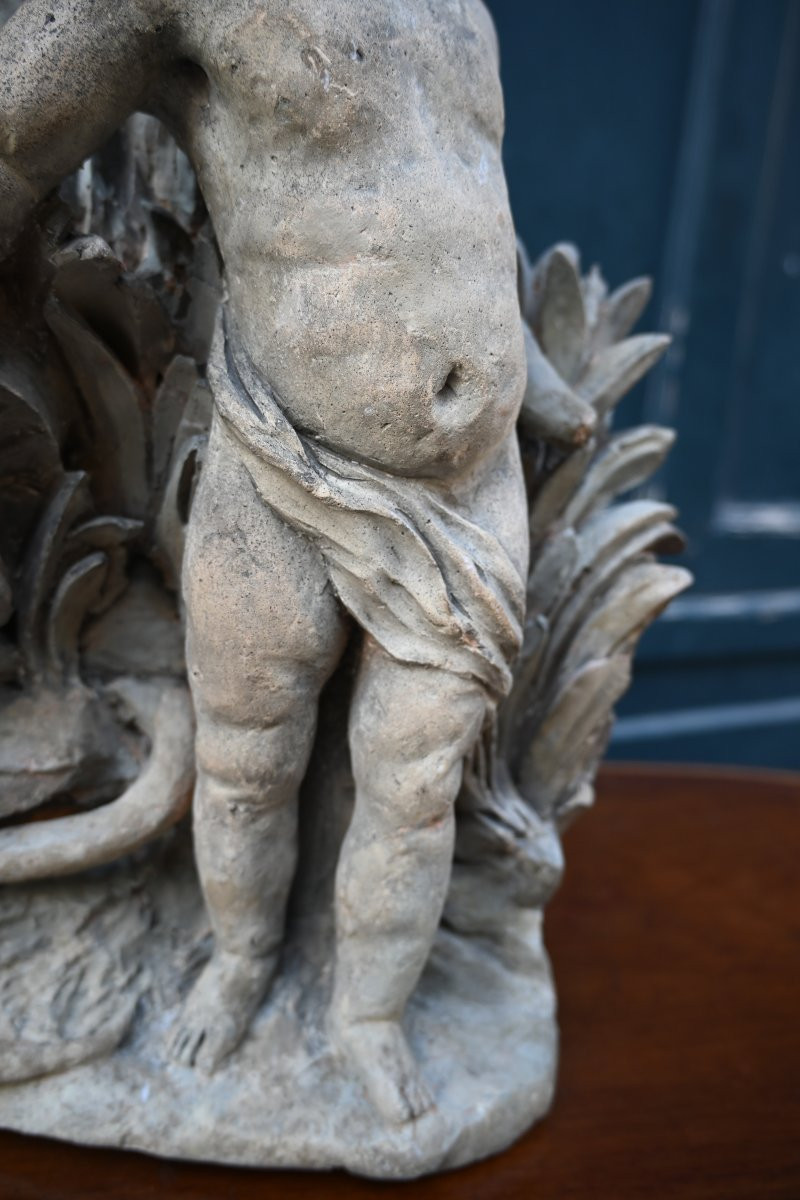Terre cuite XVIII enfant aux roseaux Allégorie d une source -photo-3
