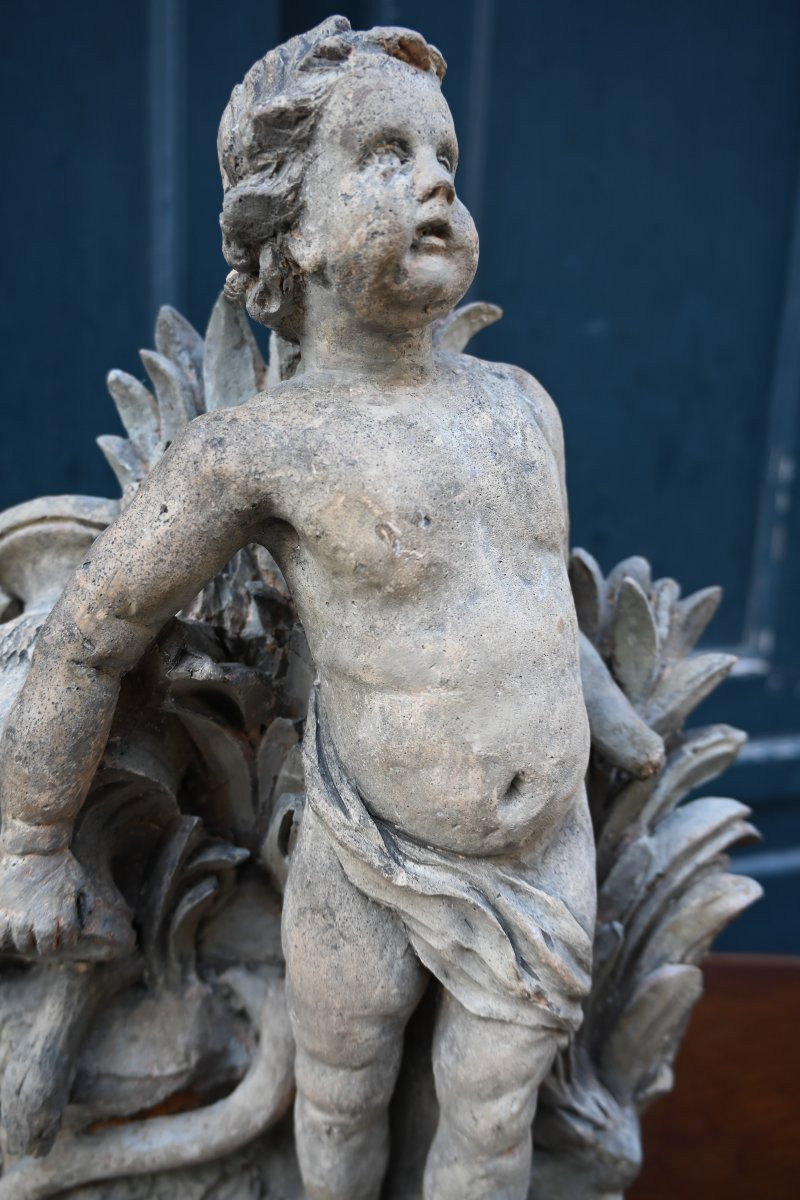 Terre cuite XVIII enfant aux roseaux Allégorie d une source -photo-4