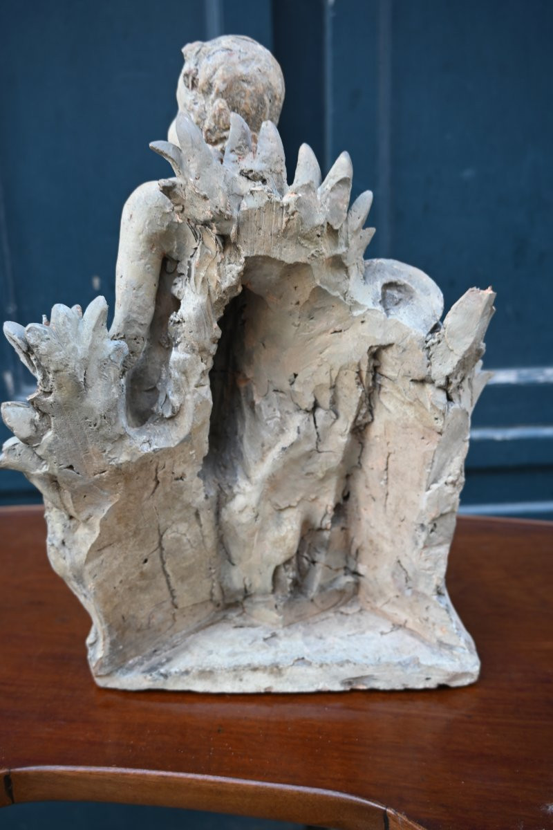 Terre cuite XVIII enfant aux roseaux Allégorie d une source -photo-3