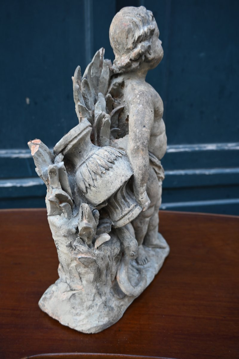 Terre cuite XVIII enfant aux roseaux Allégorie d une source -photo-4