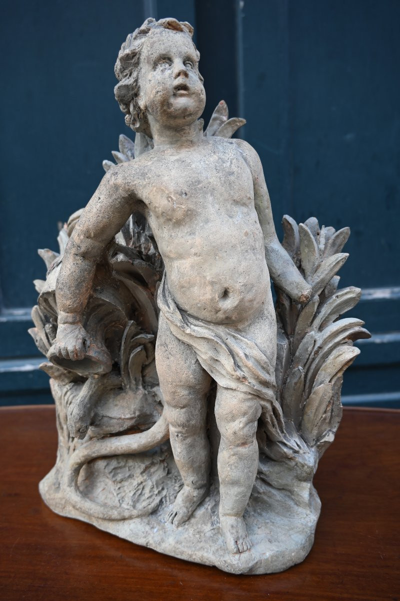 Terre cuite XVIII enfant aux roseaux Allégorie d une source -photo-5