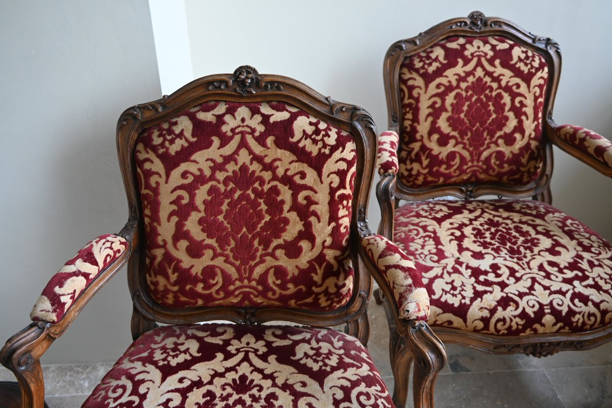 Paire de  beaux fauteuils à chassis estampille de L Cresson  d époque XVIII-photo-2