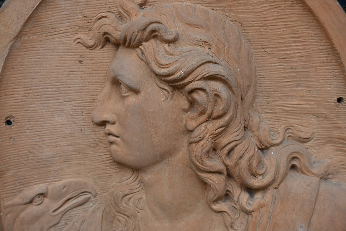 Grand médaillon en terre cuite , profil de Louis XIV-photo-2