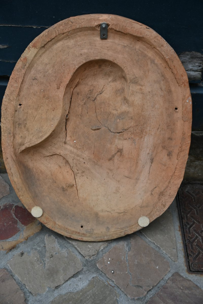 Grand médaillon en terre cuite , profil de Louis XIV-photo-5