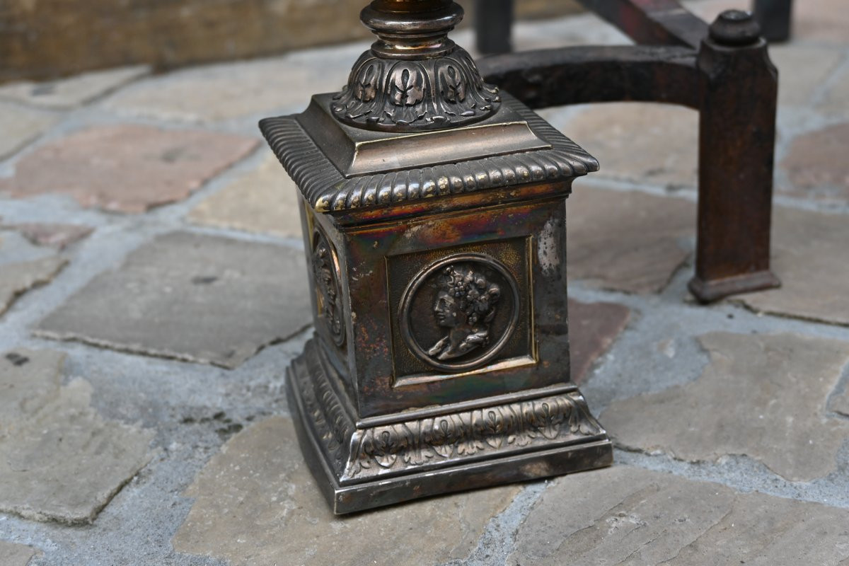 Pair Of Silvered Bronze Andirons From The Louis XIV Period-photo-4