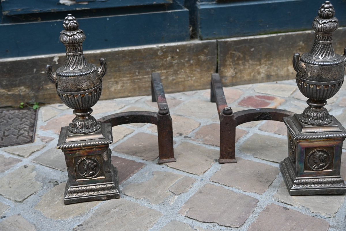 Pair Of Silvered Bronze Andirons From The Louis XIV Period-photo-7