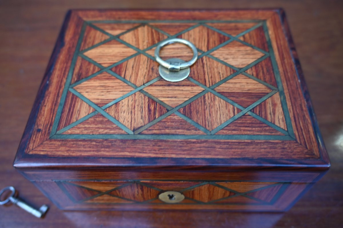 Boite à bijoux en placage , d époque Louis XVI-photo-2
