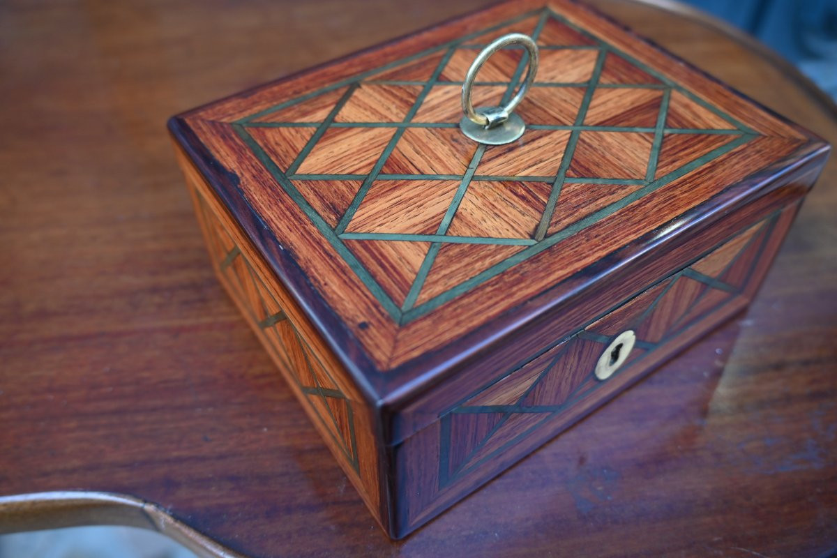 Boite à bijoux en placage , d époque Louis XVI-photo-4