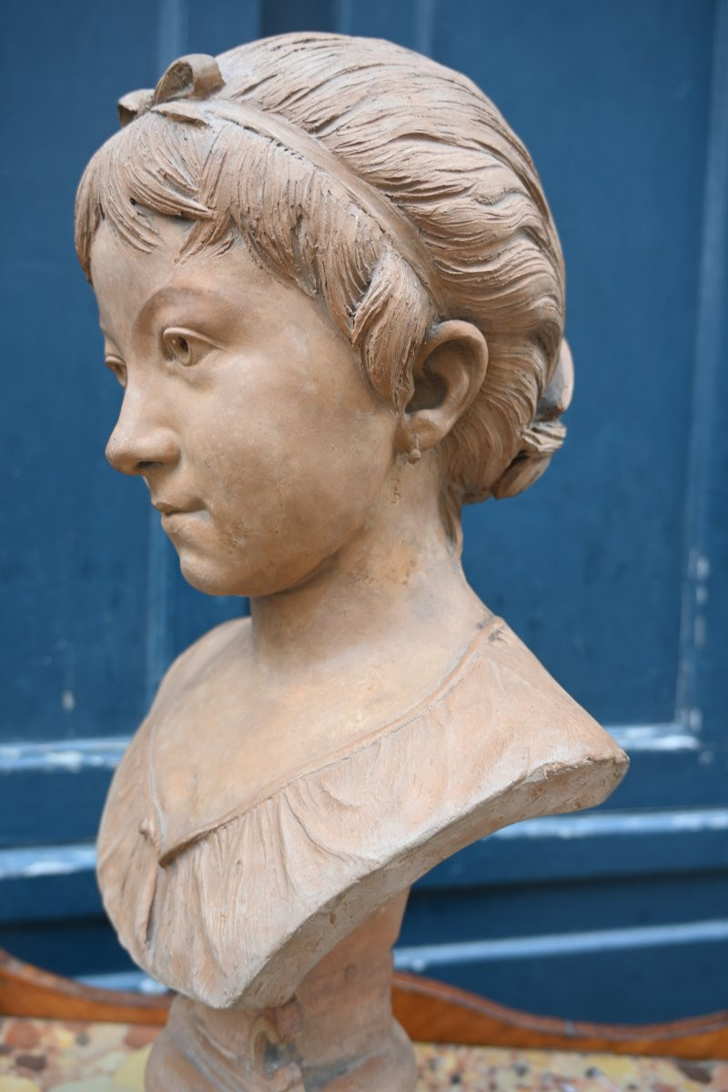 Buste en terre cuite , jeune fille signée de James XIX-photo-4