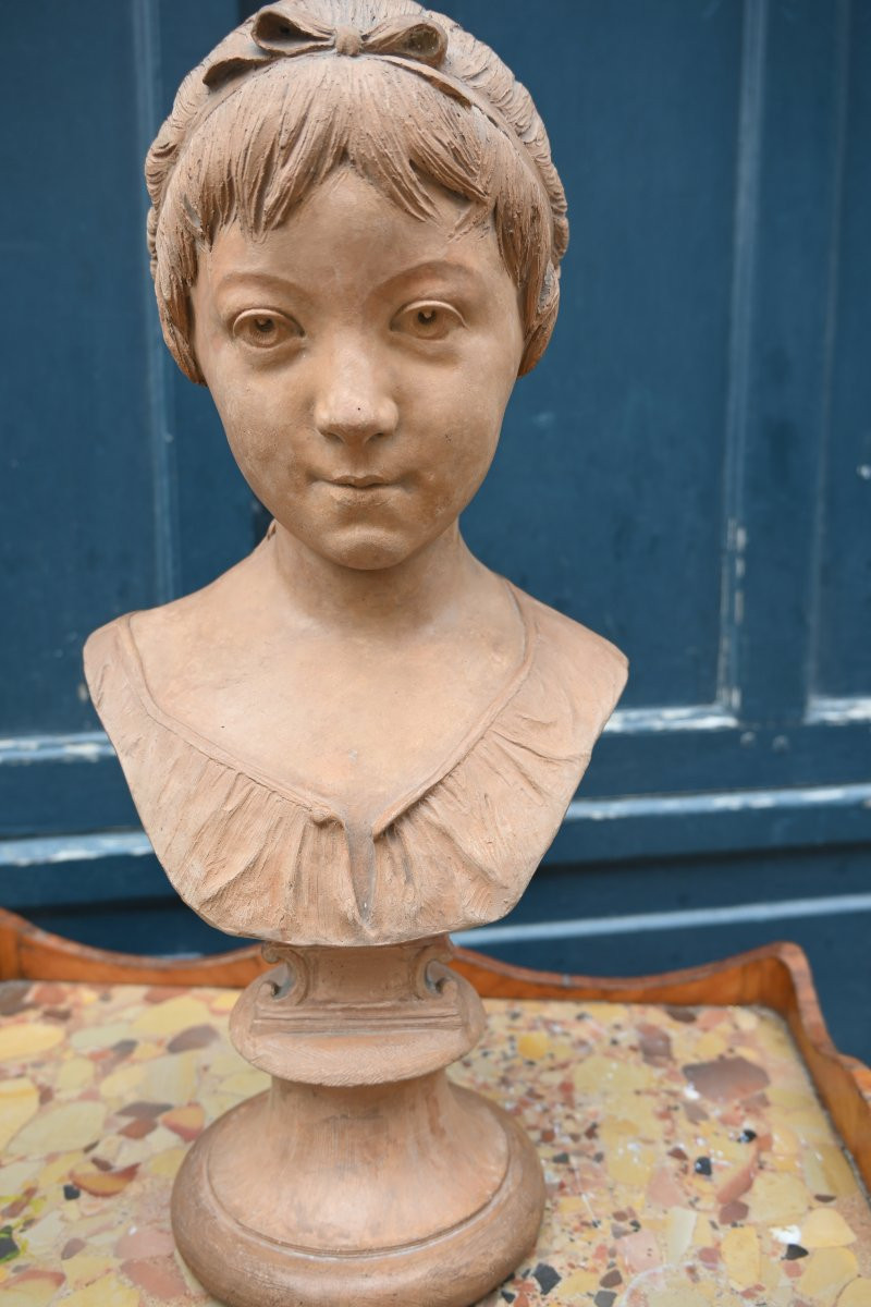 Buste en terre cuite , jeune fille signée de James XIX-photo-5