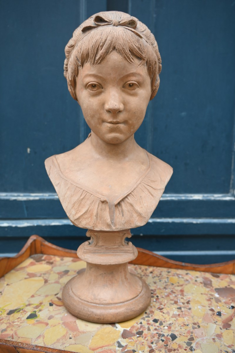Buste en terre cuite , jeune fille signée de James XIX-photo-6